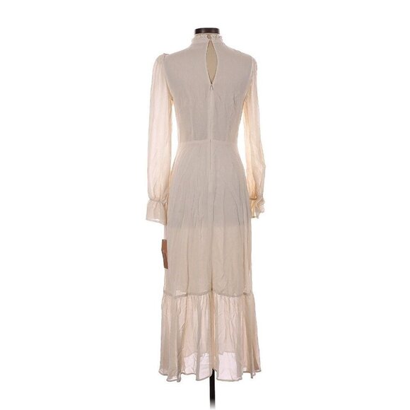 NWT Reformation Hallie in Cream Long Sleeve Ruffle Trim Midi Dress 4 $278 - Picture 3 of 6